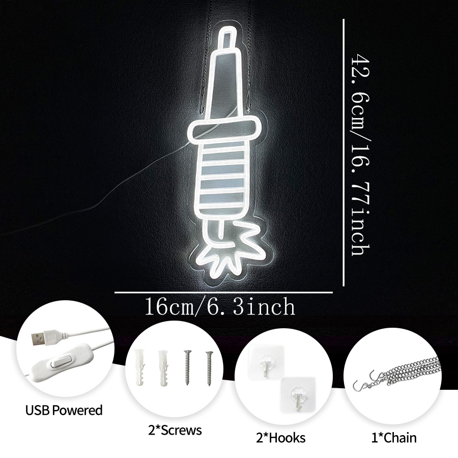 Spark Plug Neon Sign, White Le - Auto Repair Shop Signs 评论和价格