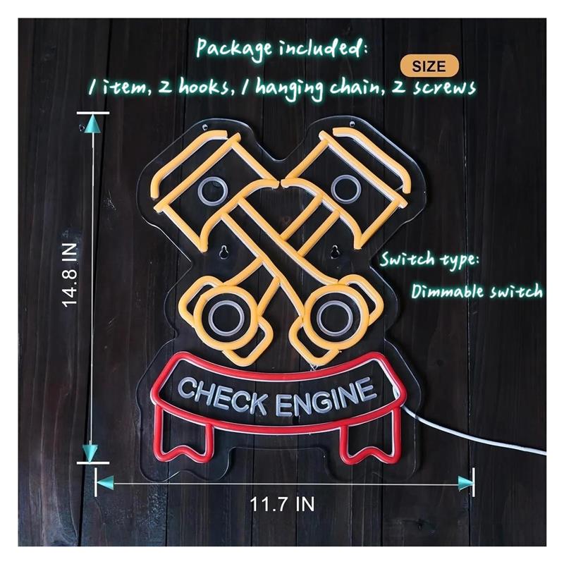Check Engine Neon Sign For Aut - Auto Repair Shop Signs 评论和价格