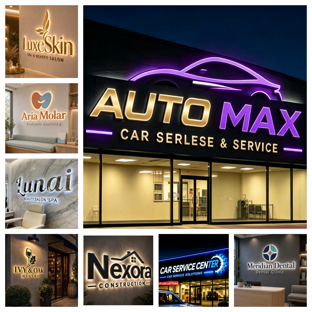 3D Custom LED Illuminated Lett - Auto Repair Shop Logo Design 评论和价格